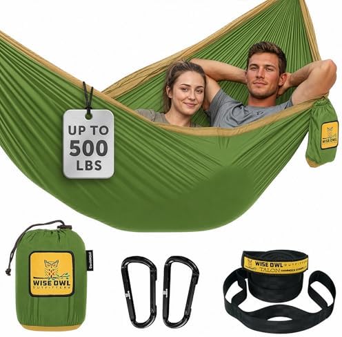 Wise Owl Outfitters Hammock for Camping Double Hammocks Gear for The Outdoors Backpacking Survival or Travel - Portable Lightweight Parachute Nylon DO Green & Khaki by WiseOwlOutfitters