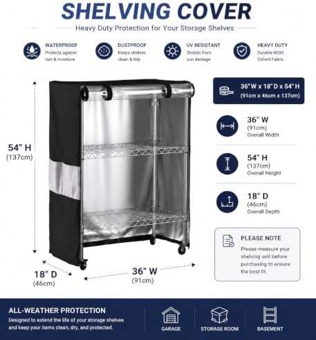 Wire Shelf Cover 36x18x54 600D Waterproof Dustproof Rack Cover Clear Window - Image 3