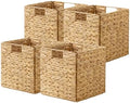 StorageWorks 10.5 inch Wicker Storage Baskets, Handwoven Wicker Basket for Organizinng, Foldable Water Hyacinth Square Storage Cubes, Natural, 4Pack by StorageWorks
