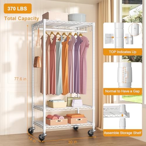 FUTASSI Rolling Clothes Rack, Clothing Racks for Hanging Clothes, White - Image 6