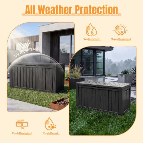 Outdoor Storage Box,140 Gallon Waterproof Resin Deck Box with Support Rod - Image 2