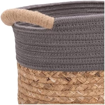 Seville Classics Premium Natural Handwoven Portable Laundry Bin Basket with Carrying Handles, Household Storage for Clothes, Linens, Sheets, Natural Water Hyacinth and Gray Rope, 3 Piece Set - Image 5