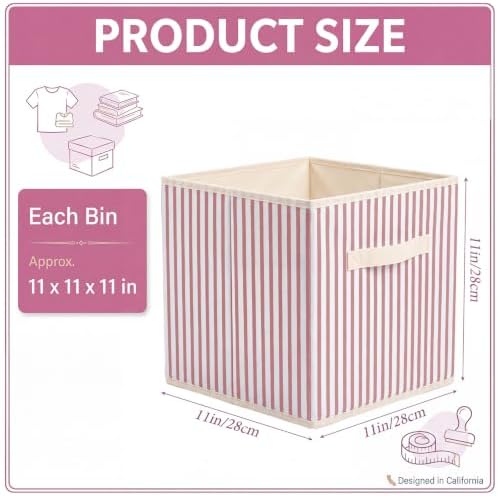 Amyhill 6 Pack Pink Striped Basics Collapsible Fabric Storage Bins - Image 2