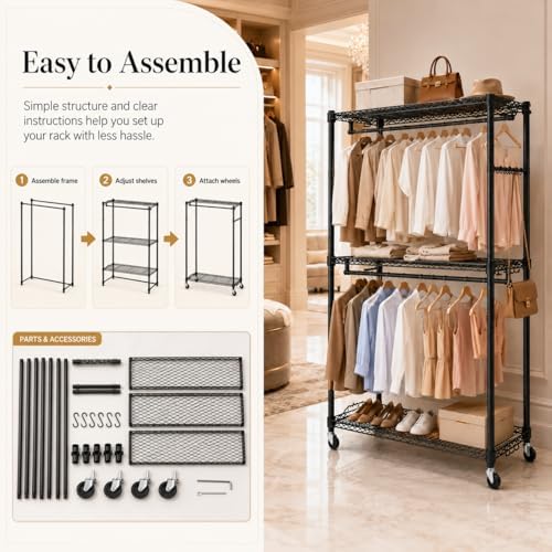 Clothes Rack Heavy Duty Rolling Closet for Hanging Clothes - Image 6