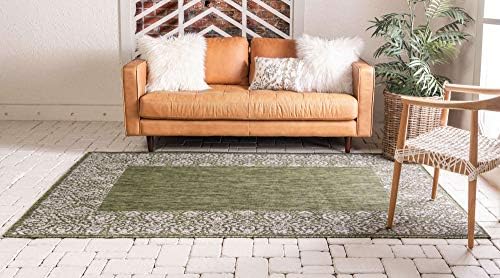 Unique Loom Outdoor Border Collection Area Rug - Floral Border (7' 1" x 10' Rectangle, Green/ Ivory) - Image 2