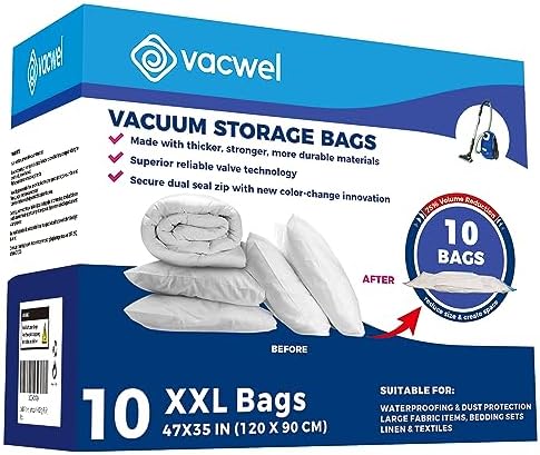10-Pack XXL - Jumbo Vacuum Storage Bags - Space Vacuum Storage Bags for Clothing Space - Ideal for Comforters, Blankets & Sealing Large Oversize Clothing Post-Winter - 10x XXL Size (47x35in) by vacwel