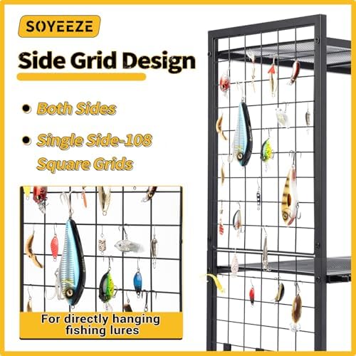 SOYEEZE Fishing Rod Holder for 12 Rods, Rolling Fishing Pole Holders for Garage, 4 Tier Adjustable Fish Rod Rack with Lockable Wheels for Tackle Box, Fishing Supplies, a Display Fish Gear Gift for Man - Image 6