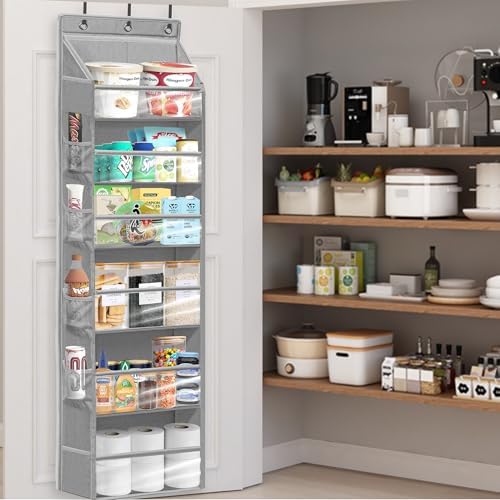 Over Door Organizer with 6 Extra Large Pockets 12 Side Pockets, Sturdy Closet Storage Rack, Hanging Storage Organizer with Clear Window for Shoes, Diapers, Bedroom, Bathroom, Grey, 3-Pack - Image 3
