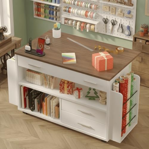 Gift Wrap Storage Cart with Foldable Drop Leaf, Crafting Table with Storage by Smilets