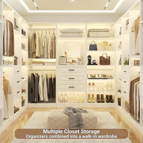 Unikito 75" Modular Closet System with 3 Sets, Mirror & Drawers, White - Image 6