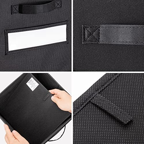 11 Inch Storage Cube,Storage bin,cube storage (Set of 10) Foldable Fabric Cube Storage Bins with 10 Labels Window Cards & a Pen,Baskets Containers for Shelves,Closet Organizers Box,Black - Image 2