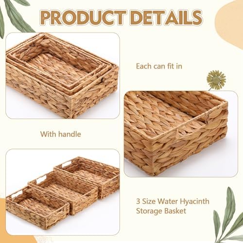 Reallnaive Set of 6 Water Hyacinth Pantry Storage Baskets Wicker Storage Baskets Woven Organizers with Chalkboard Label for Organizing Shelves, Bedroom, Living Room (Large, Medium, and Small) - Image 4