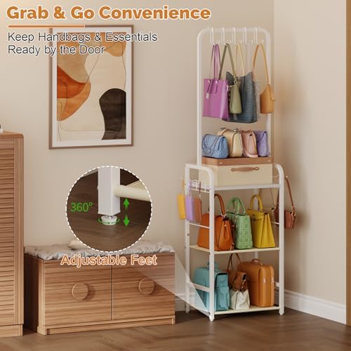 Tall Purse Organizer for Closet with 5 Purse Hanger & 6 Side Hooks, 4 Tier - Image 5