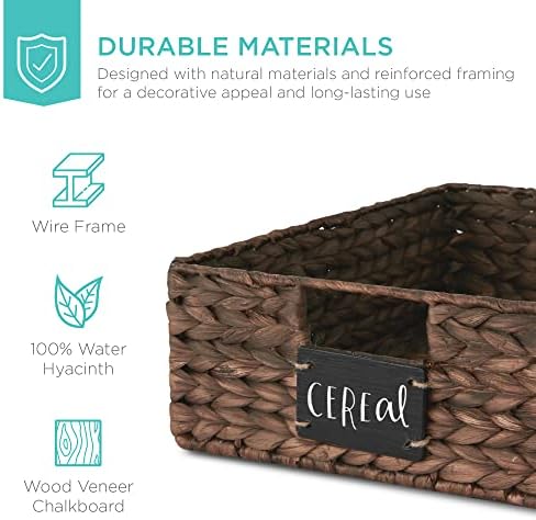 Best Choice Products Set of 4 16x12in Large Water Hyacinth Pantry Baskets, Woven Organizers w/Chalkboard Label, Chalk Marker - Brown - Image 5