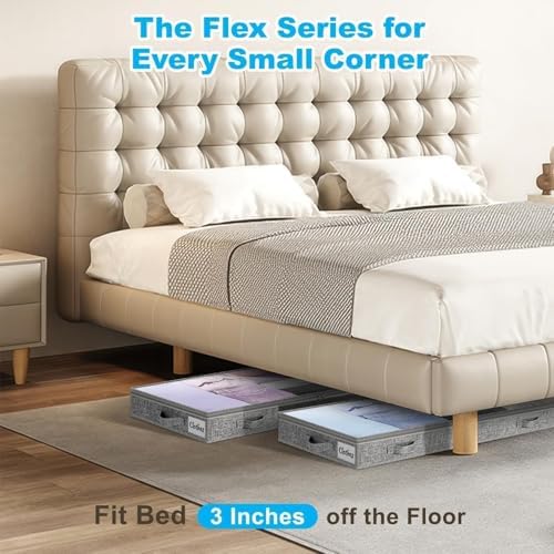 3 Inch Low Profile Under Bed Storage Drawer 4 Pack, Lightweight Underbed Clothes Storage Container Bins With NO STURCTURE, Shallow Storage Bag for Dorm & Home, With Clear Lids & Water-Resistant Fabric - Image 3