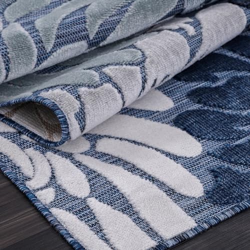 Luul Home Floral Indoor Outdoor Runner Rugs 2x7 Entryway Rug, Kitchen, Hallway Rug Washable Stain Resistant Outside Carpet Navy 2 x 7 - Image 3