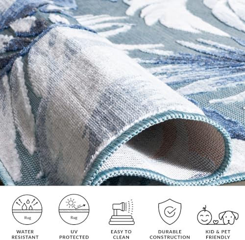 SAFAVIEH Washable Rug Outdoor Cabana Collection - 2' x 11' Runner, Aqua & Navy, Non-Shedding & Easy to Clean, Ideal for Patio, Backyard, Mudroom (CBN452J) - Image 6