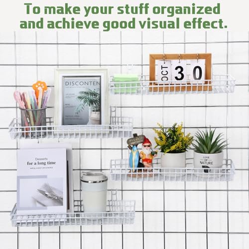 Blulu 4 Pcs Grid Wall Shelf Panel Basket, 15.75 x 5.91 x 1.97 Inch, White - Image 3