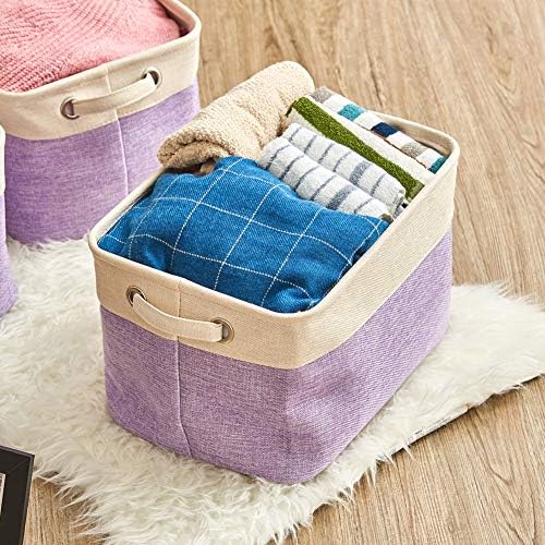 EZOWare Set of 3 Large Canvas Fabric Tweed Storage Organizer Cube Set W/Handles for Nursery Kids Toddlers Home and Office - 15 L x 10.5 W x 9.4 H -Purple - Image 2