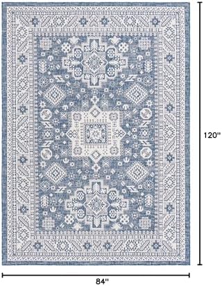 Rugs.com - Outdoor Aztec Rug – 7' 1 x 10' Blue Indoor/Outdoor Rug – Washable for Patios, Decks, and Porches - Image 2