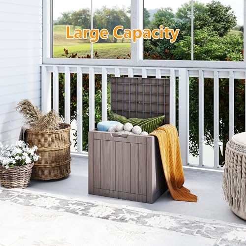 35 Gallon outdoor cushion storage deck boxes outdoor waterproof, package delivery boxes for outside, Outdoor Storage Lockable for Patio Furniture, Garden Tools and Pool Supplies, Light Brown - Image 4