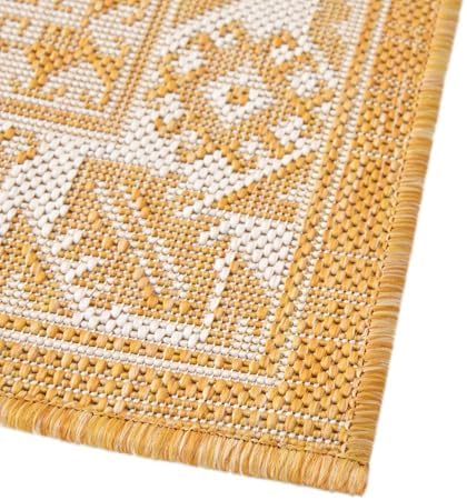 Rugs.com - Outdoor Aztec Rug – 10 Ft Square Yellow Indoor/Outdoor Rug – Weather Resistant, Easy to Clean, Perfect for Patios and Decks - Image 6