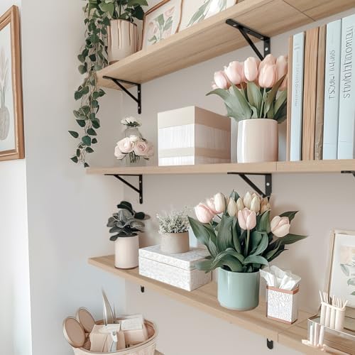 Kaboon 36 inch Long 10 inch Deep Floating Shelves for Wall Set of 2, Large Open Shelves Wall Mounted, Space Saving Home and Commercial Use, Oak/Grey Tone - Image 2