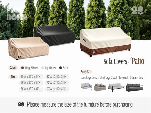 3-Seater Outdoor Sofa Cover, 93Wx40Dx35H inches Outdoor Furniture Covers Waterproof,100% Waterproof Heavy Duty Patio Furniture Covers,Beige&Brown Modern Style Outdoor Couch Cover - Image 3