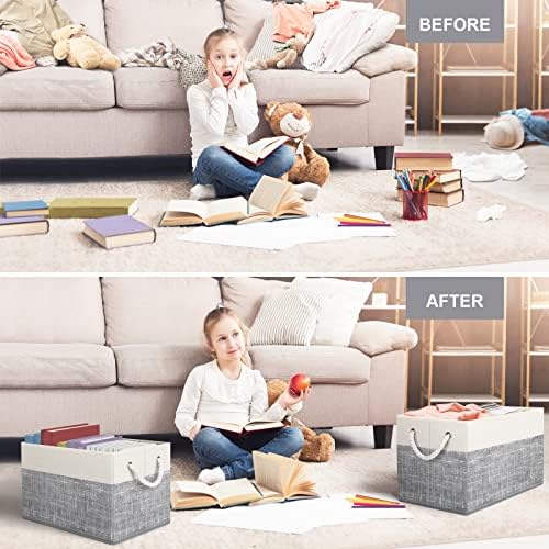 Fab totes Storage Bins 6-Pack, Foldable Storage Baskets for Organizing Toys, Books, Shelves, Closet, Large Storage Box with Rope Handles, Sturdy Organizer Bins, White & Grey - Image 3