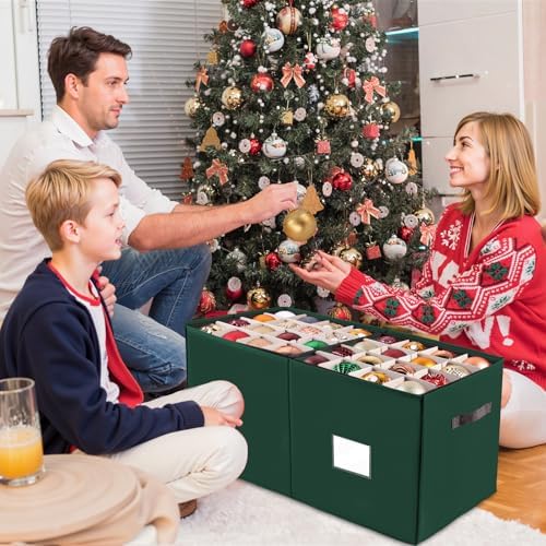 BlessedSeason Christmas Ornament Storage Box，Stackable 6 Drawer Organizers，Max 112 3" Christmas Dauble, Adjustable Christmas Ball Storage Container Bins, Green - Image 6