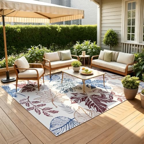 UKISS Washable Outdoor Rug Carpet，Non Slip Portable Outdoor Patio Rugs，5' x 8' Indoor Outdoor Mats，Leaves Large Area Rugs Mats for Patio，Picnic,RV,Backyard, Deck, Balcony, Porch, Beach by Unknown