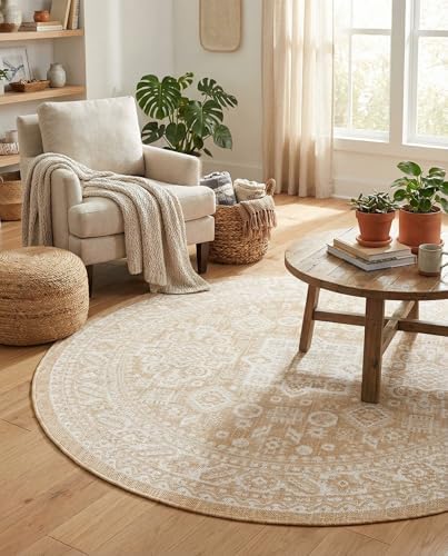 Rugs.com - Outdoor Aztec Rug – 5 Ft Round Natural Indoor/Outdoor Rug – Weather-Resistant Flatweave for Patios, Decks, and Porches - Image 4