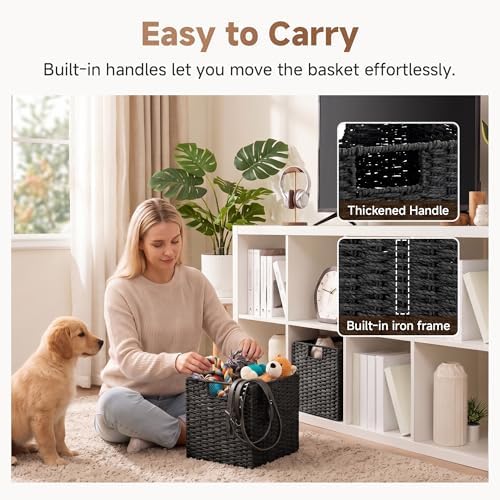 StorageWorks 11 inch Cube Storage Bins, Foldable Wicker Baskets, Black - Image 4