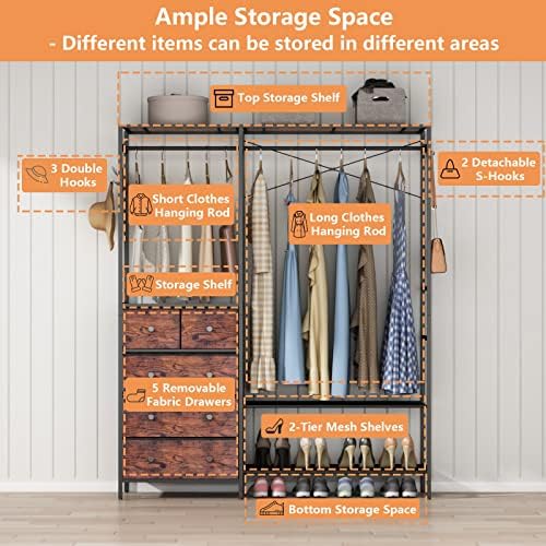 Heavy Duty Clothing Rack with 5 Drawers & 4 Storage Shelves, 2 Hanging Rods - Image 2