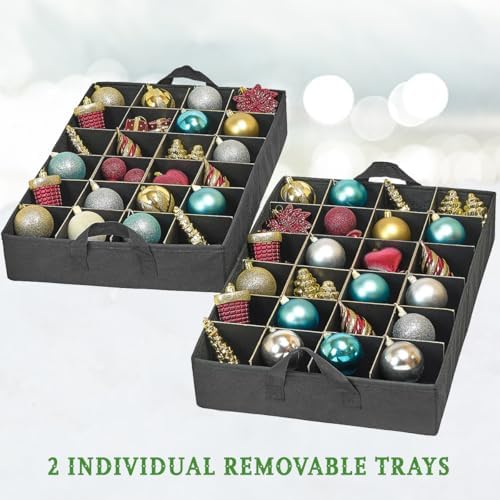 HOLDN’ STORAGE Christmas Ornament Storage Container Box with Dividers – Convenient Durable 2 Individual Removable Trays Fits Up to 48-3” Ornaments. - Image 5