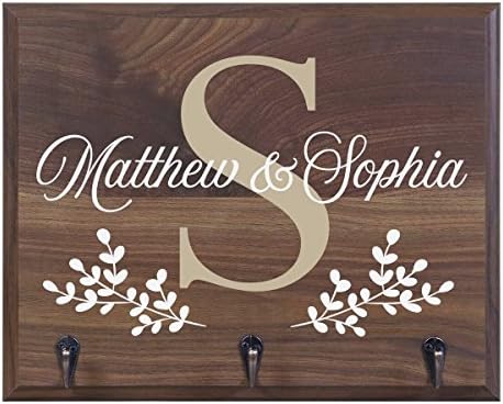 Personalized Couple's Family Name with Monogram Wall Mounted Coat,Key, Hat, Pet Leach Collar Rack with 3 Hooks 15" w x 12" h 4.25" deep (Couple Name) by Unknown
