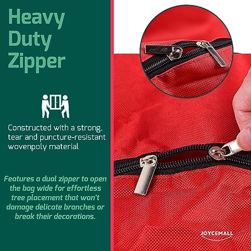 Christmas Tree Storage Bag Fits Up to 9 Feet Diassembled Tree, JOYCEMALL Heavy Duty Waterproof Artificial Xmas Tree Container Extra Large Moving Bag with Reinforced Handles & Dual Zipper - Red - Image 2
