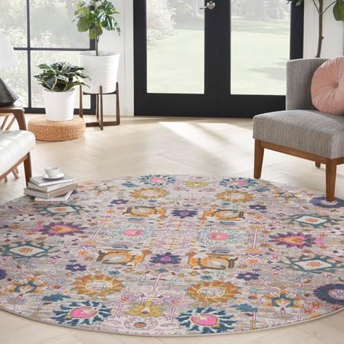 Nourison Home Passion Silver 8' x Round Area Rug, Boho, Moroccan, Bed Room, Living Room, Dining Room, Kitchen, Easy Cleaning, Non Shedding, (8' Round) - Image 2