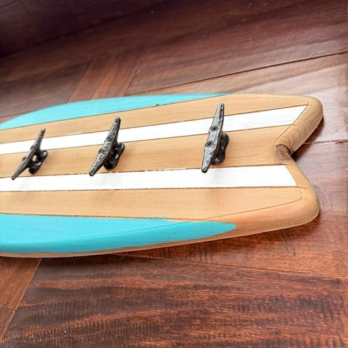 Things2Die4 Surfboard Wall Hook Rack, 28 Inch Wood and Metal, 5 Cleat Hooks - Image 6