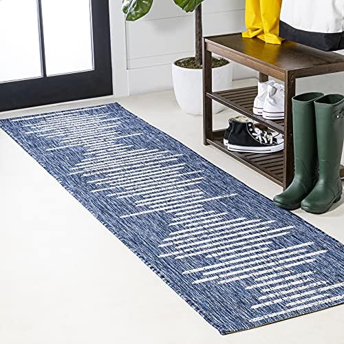 JONATHAN Y Stripe Geometric Indoor Outdoor Runner Rug 2X10 Blue/Ivory, Zolak Berber for Backyard, Patio, Porch, Easy-Cleaning, High Traffic, Pet-Friendly, Non-Shedding (SMB124C-210) by JONATHANY