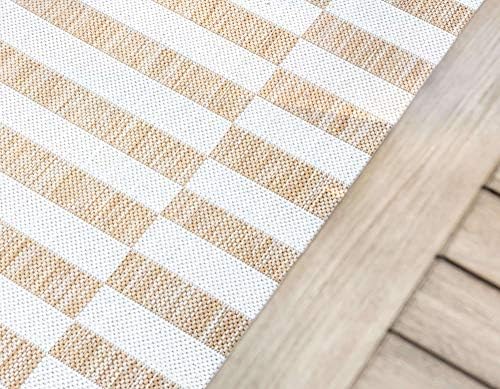 Unique Loom Outdoor Striped Collection Area Rug - Striped (4' 1" Round, Taupe/Ivory) - Image 5