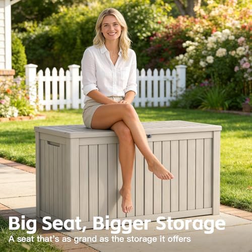 Mars Villa Deck Box, Outdoor Storage Box Waterproof, 150 Gallon, Grey - Image 4