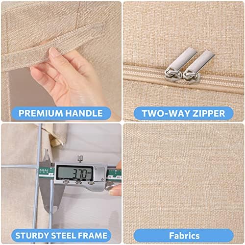 CYhom 3Pack Foldable Storage Bins - Frame Storage Box Linen Fabric Stackable Clothes Container Organizer with Clear Window & Carry Handles Large Capacity (Medium-36L, Beige) - Image 4