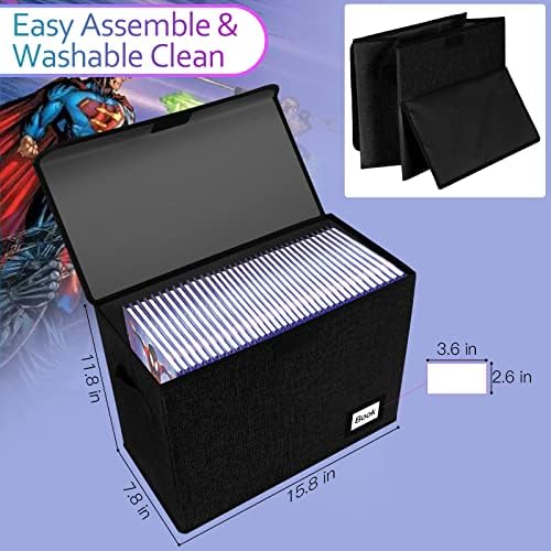 10 Pack Comic Book Storage Box 15.8" X 7.8" X 11.8", Collapsible Holds 160-180 Comic Book Organizer Heavy Duty Bin Container Holder Shelf (Black) - Image 3