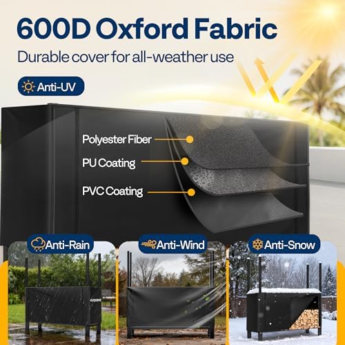 VIVOHOME Upgraded Heavy Duty 4 ft Firewood Rack Outdoor with Cover - Image 5