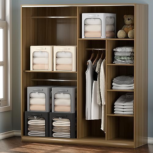 3Pack Clothes Storage Bins - Oxford Frame Storage Box Foldable Stackable Storage Organizer with 3 Openings Design, Metal Frame, Clear Window, Carry Handles (Beige, 100L-23.6 * 16.5 * 15.7in) - Image 5
