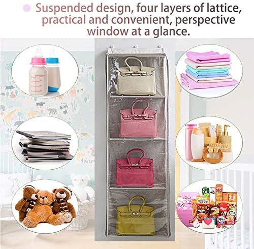 Handbag Organizer Storage Purse Bag Hanger with 4/5 Easy Access Deep Pockets Fully Sealed with Zipper dust-Proof for Closet Wall…(Gray, 4 Pockets) - Image 2