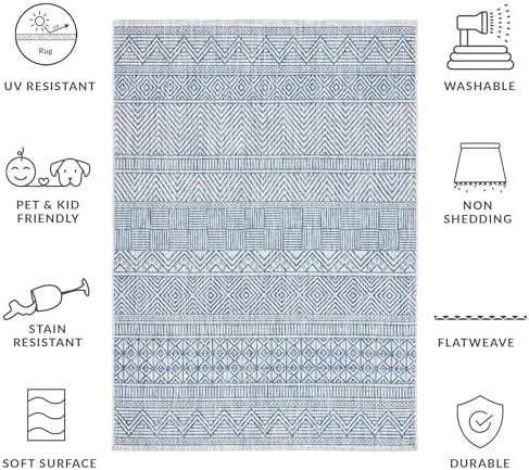 SAFAVIEH Courtyard Collection 5'3" x 7'7" Grey/Navy CY8196 Indoor/ Outdoor Waterproof Easy Cleaning Patio Backyard Mudroom Area Rug - Image 7