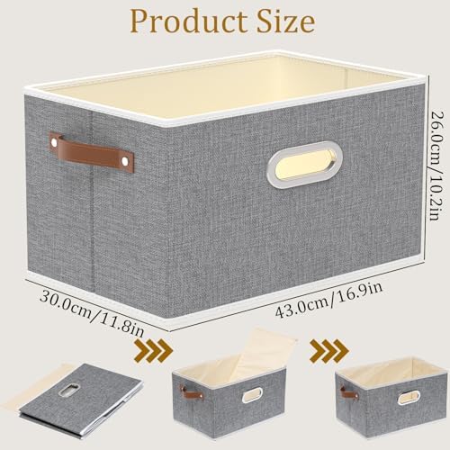 Yawinhe Foldable Storage Baskets for Shelves,16.9x11.8x10.2in,Grey,4-Pack - Image 5