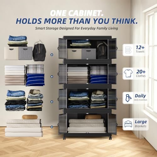 SAILUN 116Gal/464Qt Stackable Storage Bins Folding Collapsible Storage Bins with a Lid, Closet Organizers and Storage,Black 26" W x 17" D x 56.7" H - Image 3